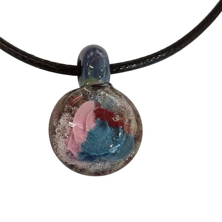 Murano Glas Anhänger Implosion Rose 2 blau rosa rot mit Kette