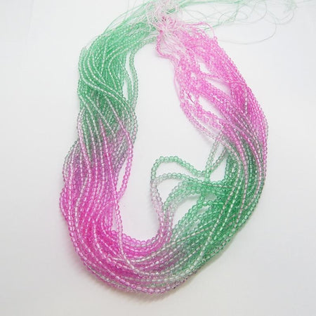 Facettierte, mehrfarbige Glasperlen grün pink 3mm 1 Strg ca. 35cm
