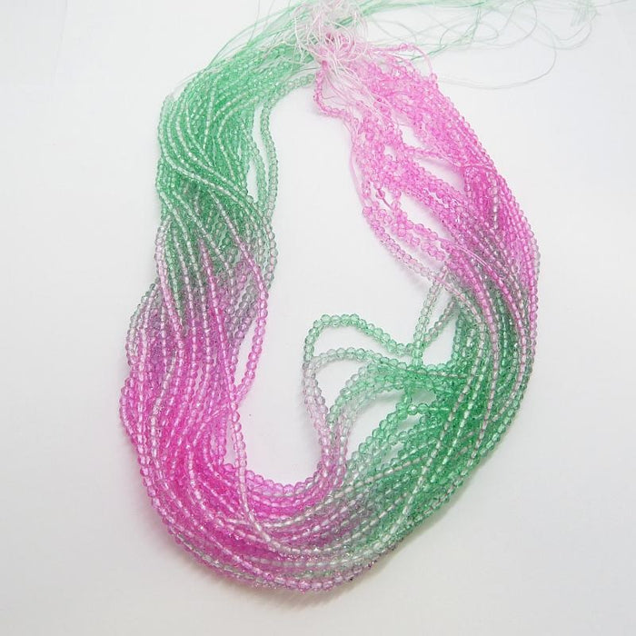 Facettierte, mehrfarbige Glasperlen grün pink 3mm 1 Strg ca. 35cm