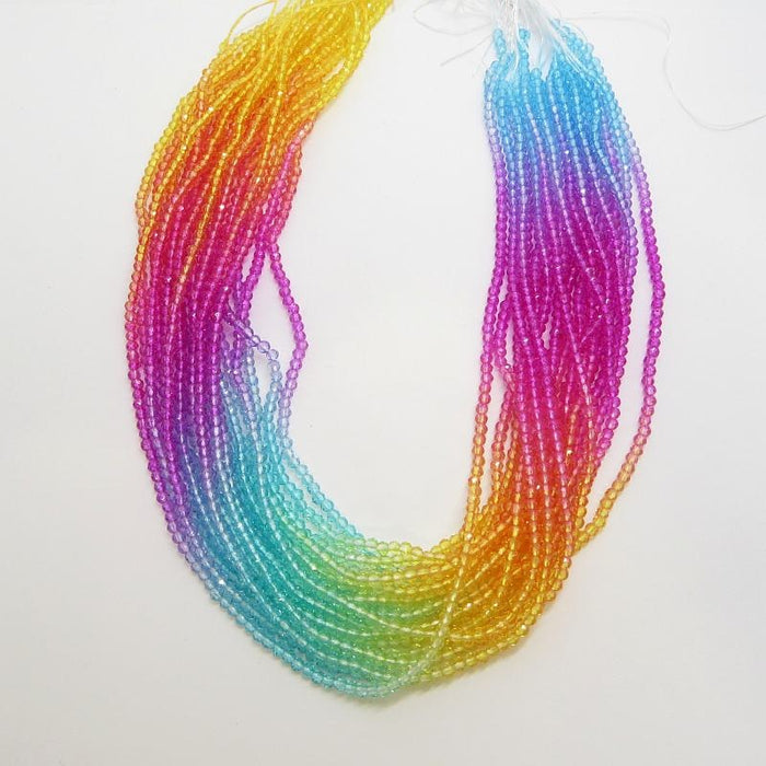 Facettierte, mehrfarbige Glasperlen Regenbogen  3mm 1 Strg