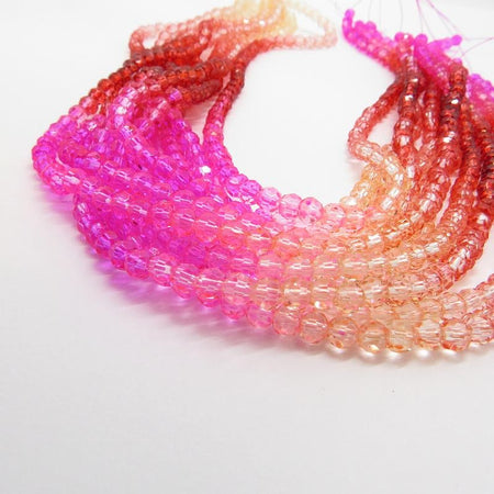 Facettierte, mehrfarbige Glasperlen rot pink 4mm 1 Strang – Bild 2