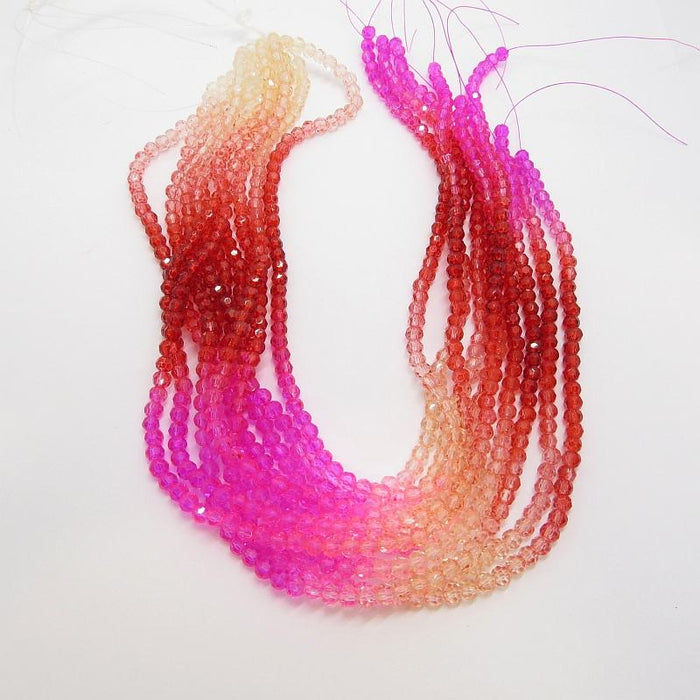 Facettierte, mehrfarbige Glasperlen rot pink 4mm 1 Strang