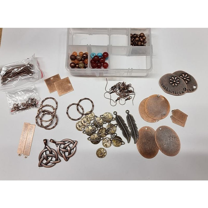 Kreativ Set Ohrhänger  Kupfer +Messing türkis/caramel 10 Paar  200Teilig