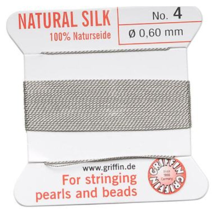 Perlenfaden m. Nadel #4 Grau 0.6mm SEIDE 2m
