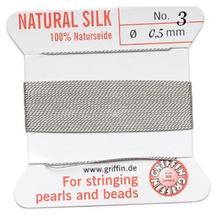 Perlenfaden m. Nadel #3 Grau 0.5mm SEIDE 2m