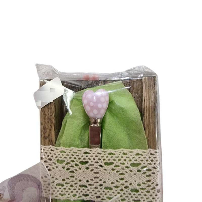 Herzchen Löffeli mit Glas Herz Pink mit Tupfen verpackt 1 Stk – Bild 2