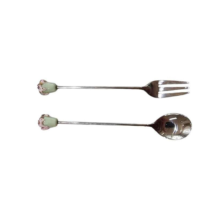 Dessert Löffeli und Gabel set Glas Cupcake Zart grün/rosa  1 Stk