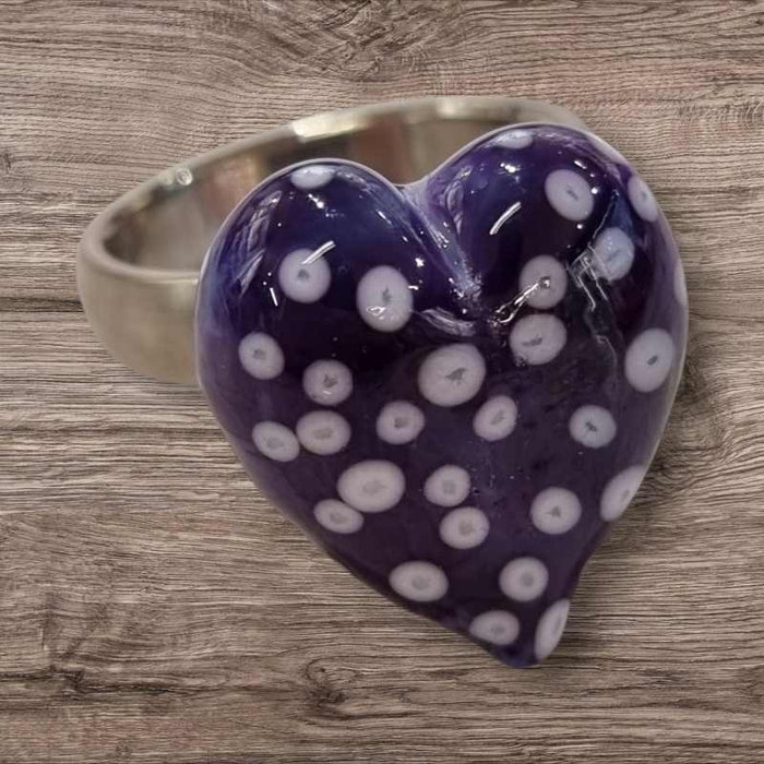 Ring Top Glas Herz mit Tupfen Purple 22mm – Bild 2