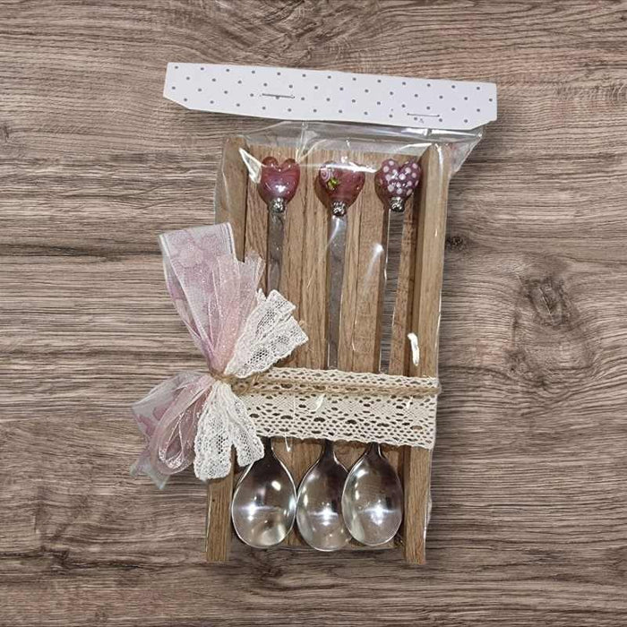 Dreier Set Herzchen Löffeli mit Glas Herz rosa 1 Set