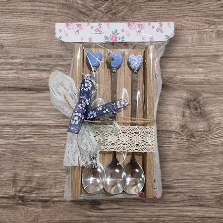 Dreier Set Herzchen Löffeli mit Glas Herz lavendelblau 1 Set