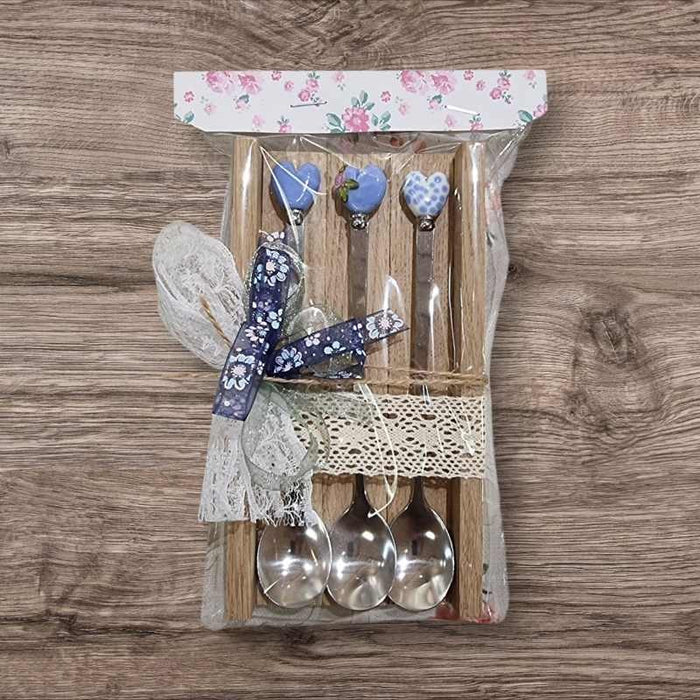 Dreier Set Herzchen Löffeli mit Glas Herz lavendelblau 1 Set