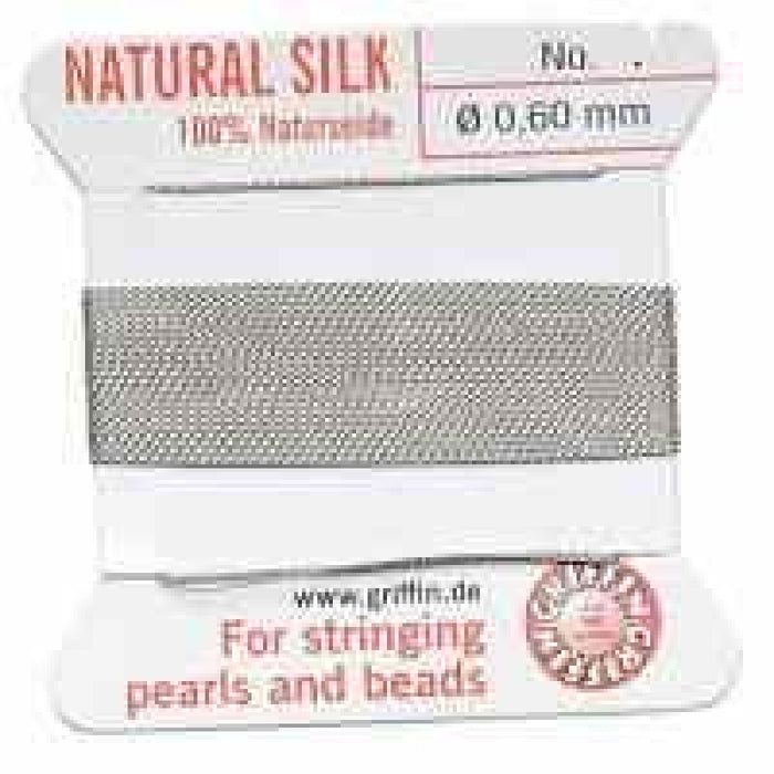 Perlenfaden m. Nadel #2 Grau 0.6mm SEIDE 2m