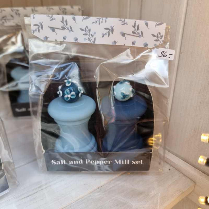 Salz- & Pfeffermühlen-Set mit handgefertigten Glasaufsätzen blau