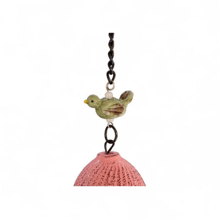 Windspiel Glocke Rosa mit grünem Vogel aus Glas Handmade 1 Stk – Bild 2