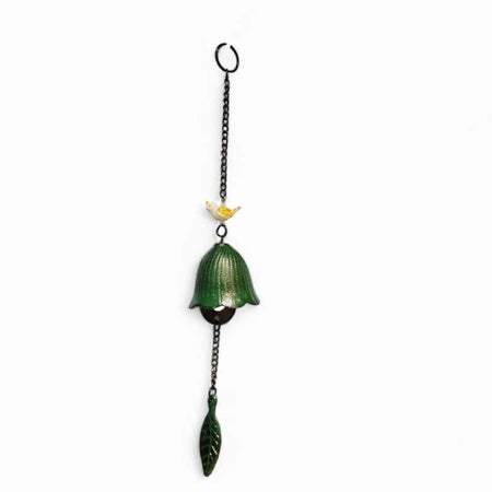 Windspiel Glocke Grün mit weiss buntem Vogel aus Glas Handmade 1 Stk