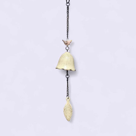 Windspiel Glocke Weiss mit rosa Vogel aus Glas Handmade 1 Stk