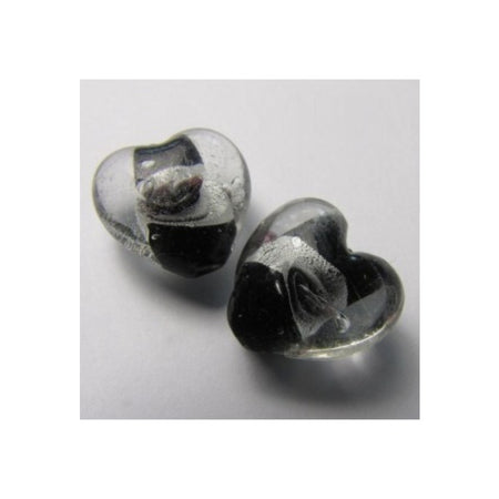 Glasperle Herz Schwarz, klar mit Swirl 20mm 1 Stück