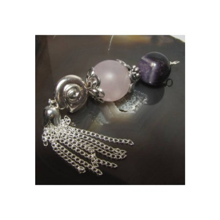 Schmuck Quaste Rosenquarz matt mit Amethyst versilbert 1 Stück