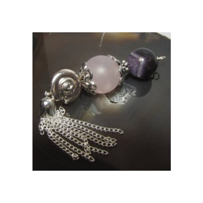 Schmuck Quaste Rosenquarz matt mit Amethyst versilbert 1 Stück