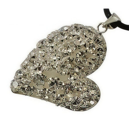 Herz mit Strass Steinchen geschwungen silberfarben  3.5x3x0.5cm 1 Stück