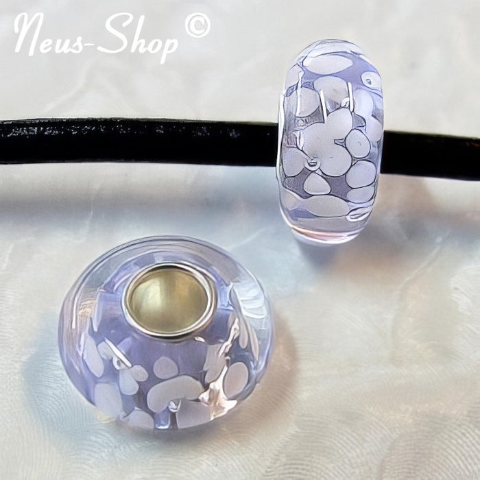 Easy-Style Perle 925 zartes lila mit weissen Pünktchen 1 Stück