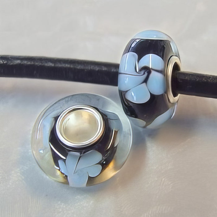 Easy-Style Perle 925 schwarz mit türkis Blume 1 Stück