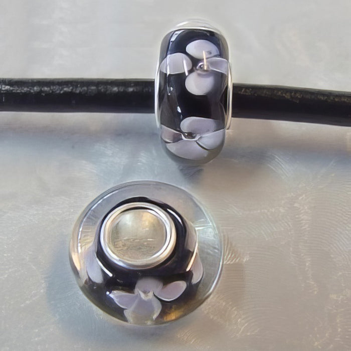 Easy-Style Perle 925 schwarz mit lila Blume 1 Stück