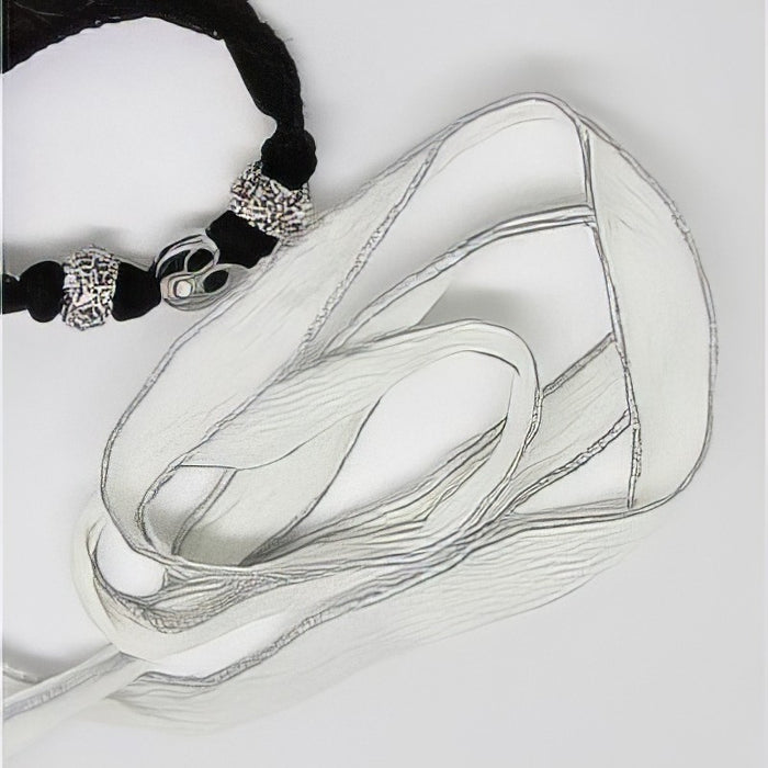 Wickelarmband Seide weiss metallic ca.81x1.5cm