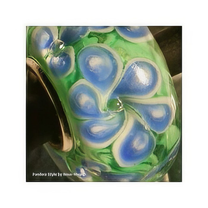 Blumenperle grün blau Glasperle ein Stück – Bild 2