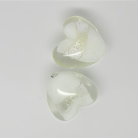 Glasperle Herz weiss Silber streifen 20mm 1 Stück