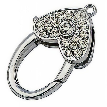 Karabiner Herz mit Strass 31.5x20x8mm Platinfarben 1 Stück