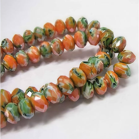 Glas Abacco Rondelle orange Grün mit Millefiore 12x8mm 1Stück
