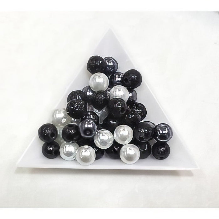 Glas Black and white mix Perlenschimmer 8mm  30gr.