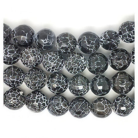 Feuer Achat Crackelt schwarz facetiert 14mm 1 Strang