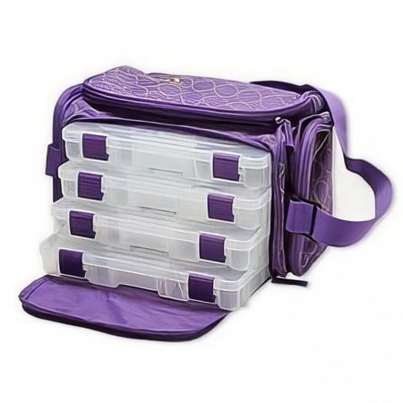 Stylische Tasche violett + grün mit 4 Perlenboxen