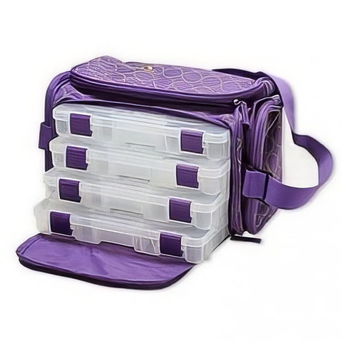 Stylische Tasche violett + grün mit 4 Perlenboxen
