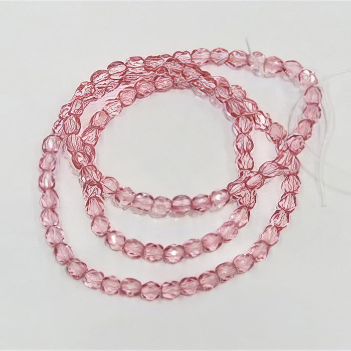 Glas rund Facetiert pink 4mm 1 Strang