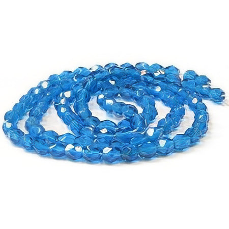 Glas rund Facetiert aqua 4mm 1 Strang