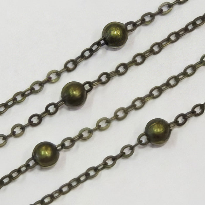 Gliederkette fein m. Perlen bronzef. 2mm 1m