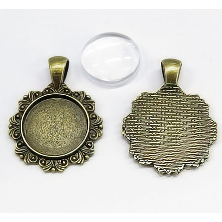 Anhänger Cabochon Flower bronzefarben mit 18mm Glas 1 Stück