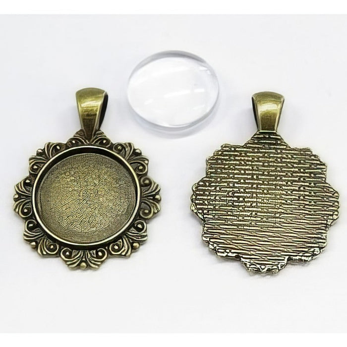 Anhänger Cabochon Flower bronzefarben mit 18mm Glas 1 Stück