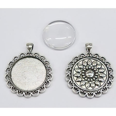 Anhänger Cabochon Mandala silberf. mit 30mm Glas 1 Stück