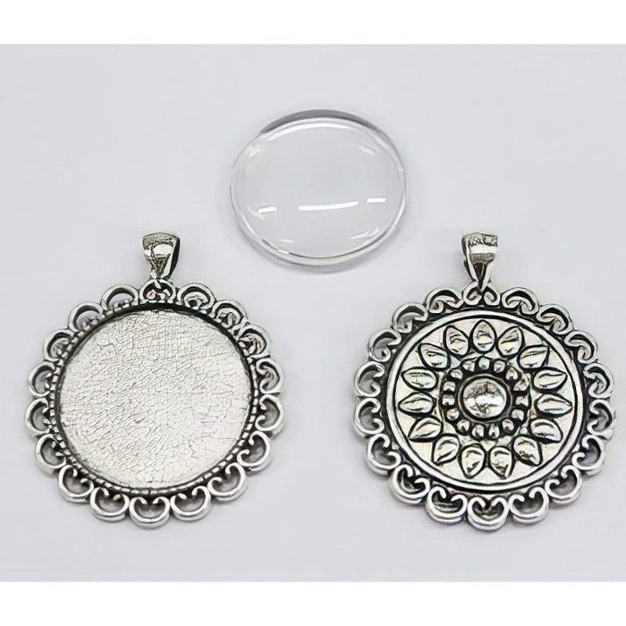 Anhänger Cabochon Mandala silberf. mit 30mm Glas 1 Stück