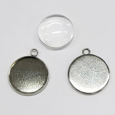 Anhänger Cabochon Edelstahl mit 18mm Glas 1 Stück