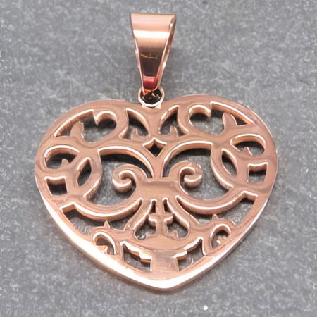 Anhänger Herz roségoldf. mit Ornament Edelstahl