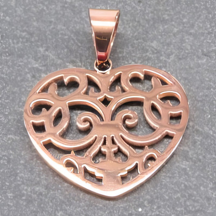 Anhänger Herz roségoldf. mit Ornament Edelstahl