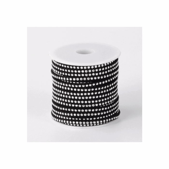 Kunst Velours Band mit Strass 3x2mm schwarz 1m