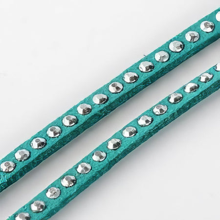 Kunstvelourband mit Strass 3x2mm petrol 1m