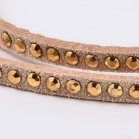 Kunstvelourband mit gold Strass 3x2mm beige 1m