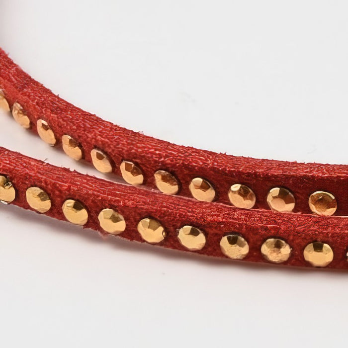 Kunstvelourband mit goldfarbenem Strass 3x2mm rot 1m